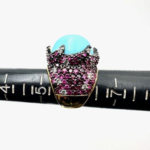 Joan Boyce Pink Crystal Gold Tone Statement Ring Size 6 - Picture 4 of 4